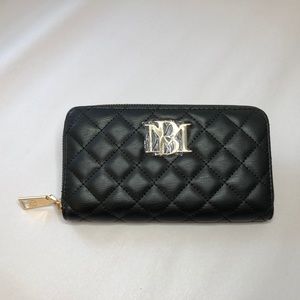 Badgely Mischka Black Quilted Vegan Leather Long Zip Wallet NWOT